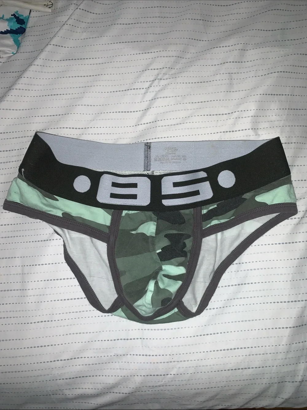 Mint Green Camouflage Briefs with Black Waistband